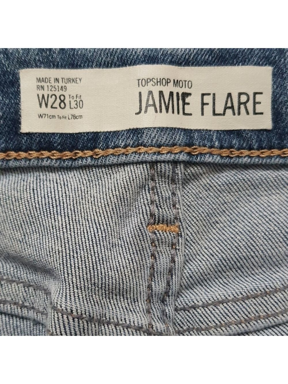 ๐บ๐ธ Topshop Jeans Moto Jamie Flare Womens 28 High Waisted Red White Blue Stripe - Picture 4 of 12